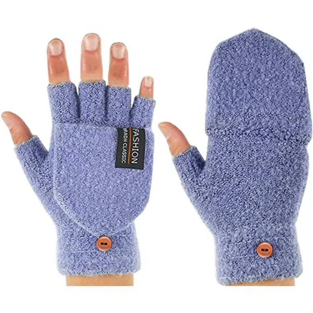 6 Pairs Unisex Winter Gloves with Mittens Cover Cap Knitted Convertible Gloves